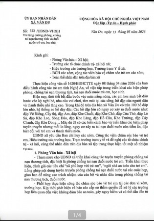 CV PHÒNG CHỐNG TAI NẠN THƯƠNG TÍCH, ĐUỐI NƯỚC CHO TRẺ EM, HỌC SINH